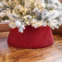 Red Faux Suede Checkerboard Roll-Up Christmas Tree Collar - 26