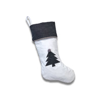 Crisp White Canvas Stocking with Christmas Tree Applique